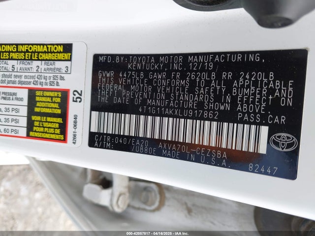 4T1G11AKXLU917862 Toyota CAMRY SE