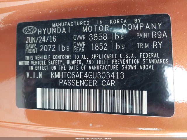 KMHTC6AE4GU303413 Hyundai Veloster Turbo