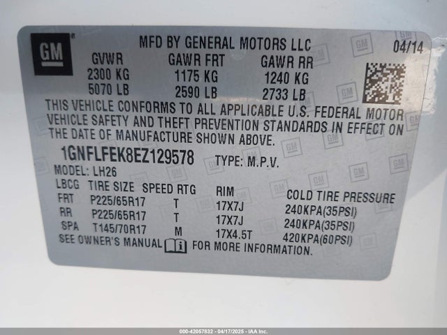 1GNFLFEK8EZ129578 Chevrolet EQUINOX 1LT