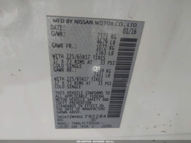 5N1AT2MV6GC792284 Nissan Rogue S/sl/sv
