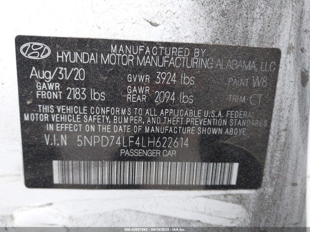5NPD74LF4LH622614 Hyundai ELANTRA SE
