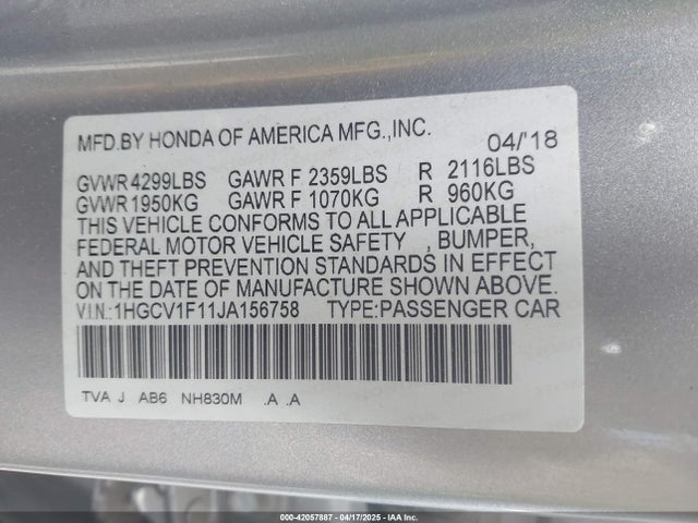 1HGCV1F11JA156758 Honda ACCORD LX