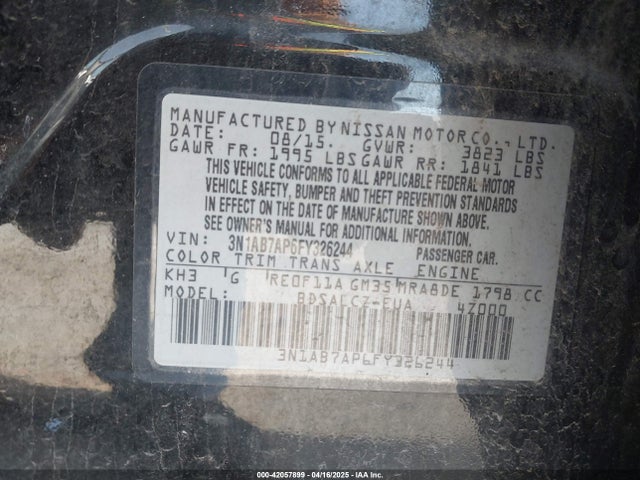 3N1AB7AP6FY326244 Nissan SENTRA S