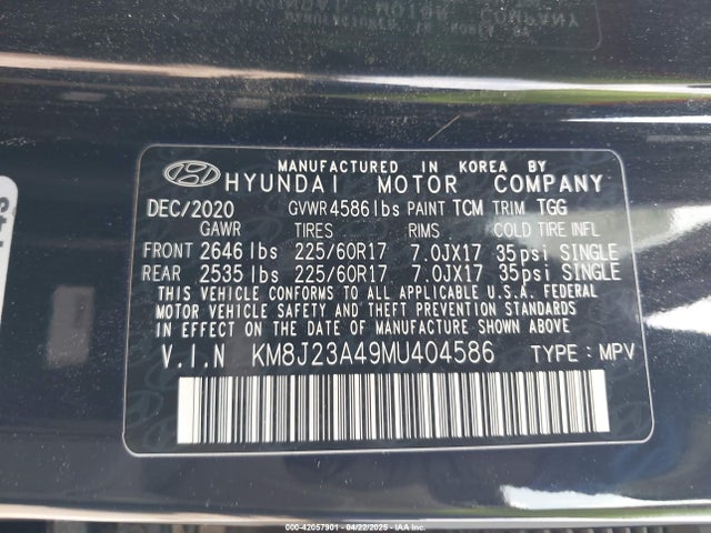 KM8J23A49MU404586 Hyundai TUCSON SE