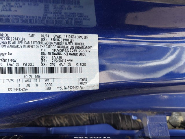 1FADP3N22EL298362 Ford Focus Titanium