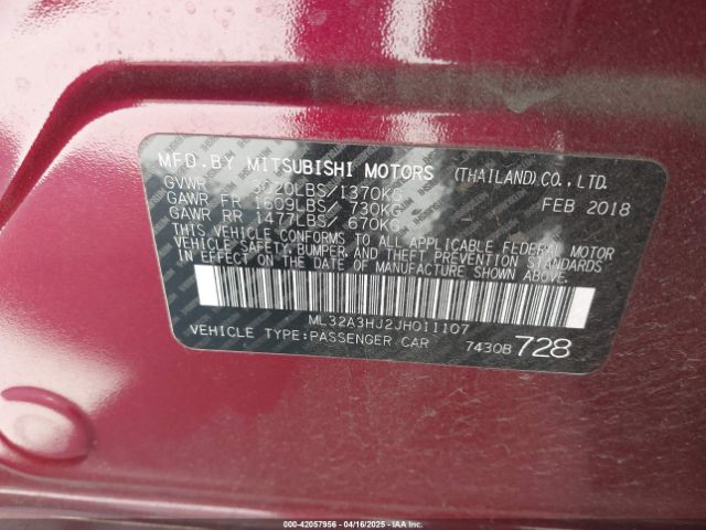 ML32A3HJ2JH011107 Mitsubishi MIRAGE ES