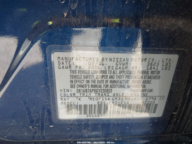 3N1AB7AP8GY230603 Nissan SENTRA SV