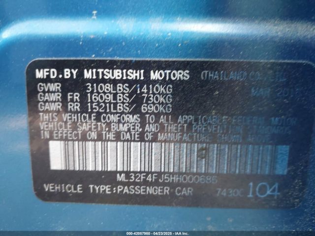 ML32F4FJ5HH000686 Mitsubishi Mirage G4 Se