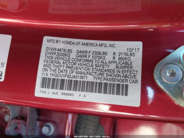 1HGCV1F92JA013971 Honda Accord Touring