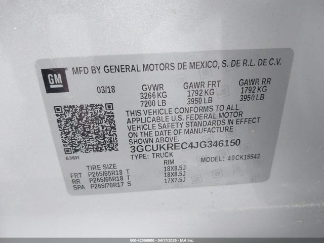 3GCUKREC4JG346150 Chevrolet Silverado 1500 2lt