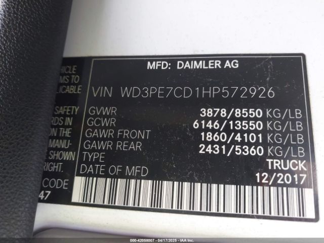 WD3PE7CD1HP572926 Mercedes-Benz Sprinter 2500 Standard Roof V6