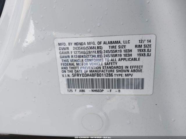 5FRYD3H48FB011286 Acura Mdx Technology Package
