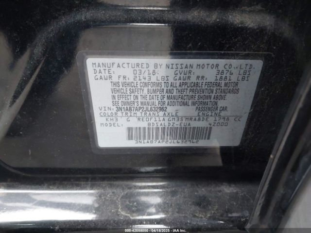 3N1AB7AP2JL632962 Nissan SENTRA SV