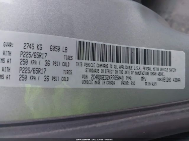 2C4RDGEG2KR765049 Dodge Grand Caravan Gt
