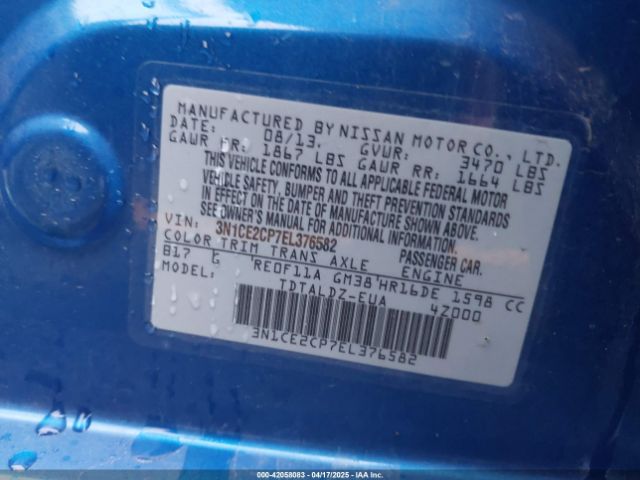 3N1CE2CP7EL376582 Nissan Versa Note Sv