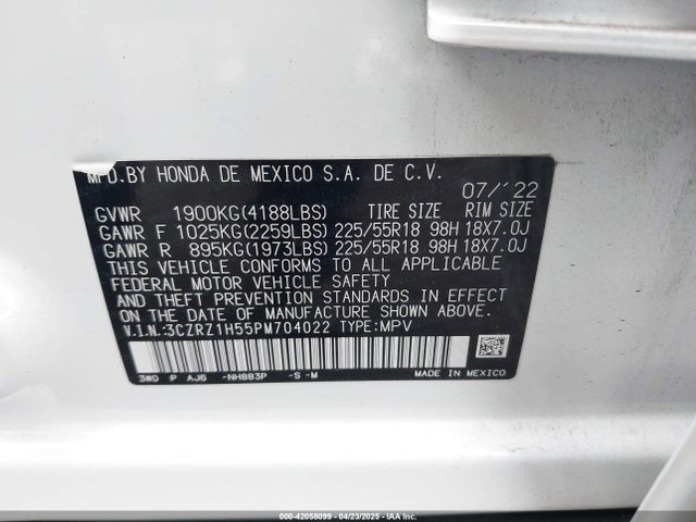 3CZRZ1H55PM704022 Honda Hr-v 2wd Sport