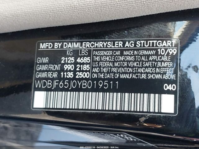 2000 MERCEDES-BENZ E 320 WDBJF65J0YB019511 Photo 8