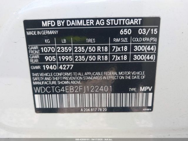 WDCTG4EB2FJ122401 Mercedes-Benz GLA 250