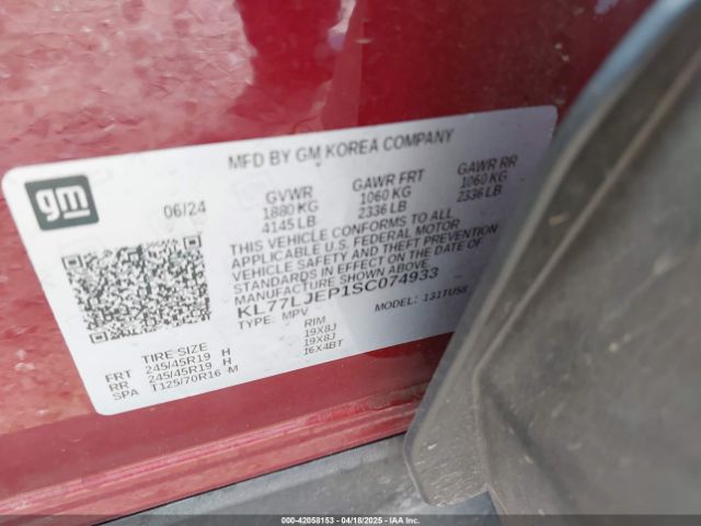 KL77LJEP1SC074933 Chevrolet Trax Fwd 2rs