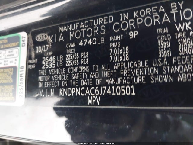 KNDPNCAC6J7410501 KIA Sportage Ex