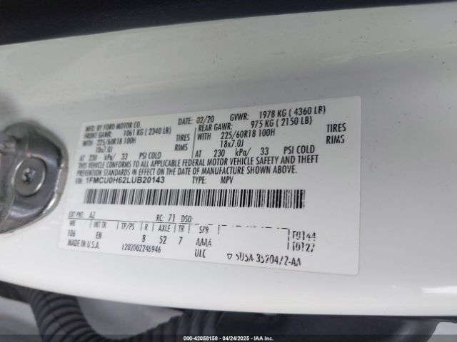 1FMCU0H62LUB20143 Ford 2020
