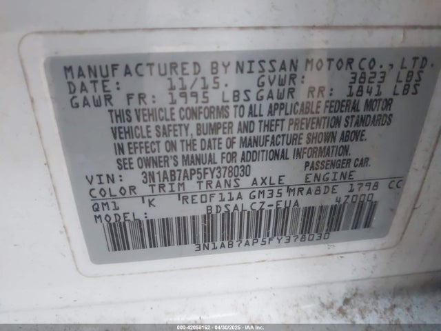 3N1AB7AP5FY378030 Nissan 2015
