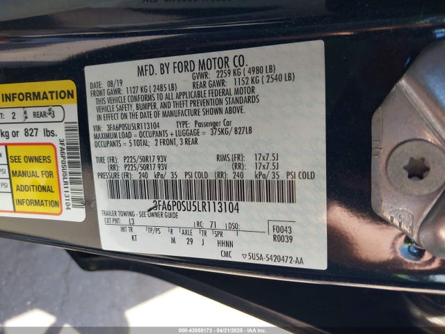 Ford Fusion Plug-in Hybrid Titanium 2020 3FA6P0SU5LR113104 Image 9