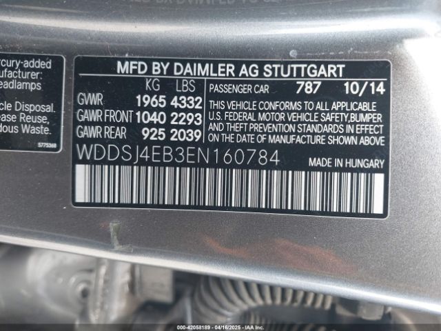 WDDSJ4EB3EN160784 Mercedes-Benz CLA 250