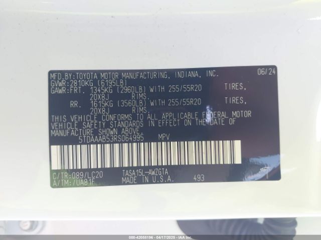 5TDAAAB53RS064995 Toyota Grand Highlander Limited