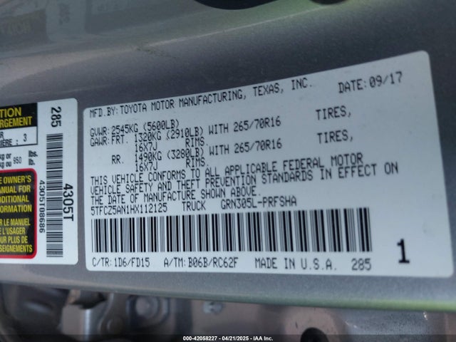 5TFCZ5AN1HX112125 Toyota Tacoma Trd Off Road