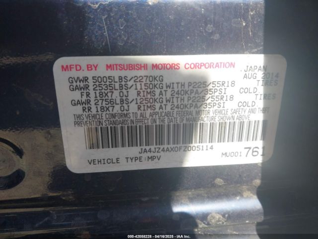JA4JZ4AX0FZ005114 Mitsubishi OUTLANDER GT