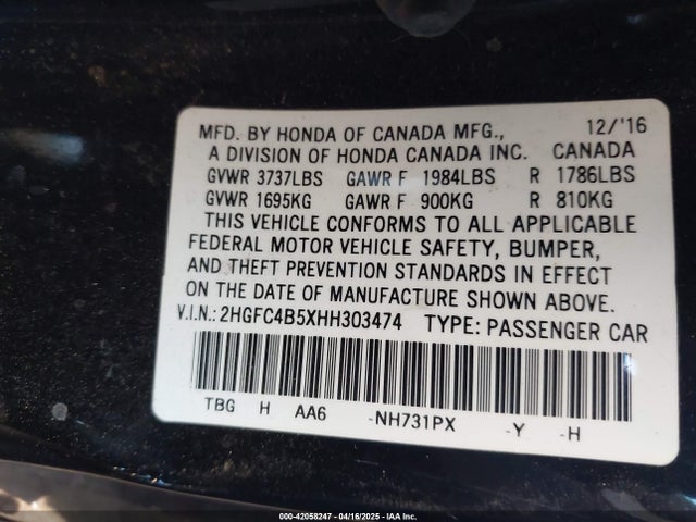 2HGFC4B5XHH303474 Honda Civic Lx
