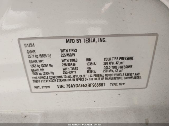 2024 TESLA MODEL Y 7SAYGAEEXRF988561 Photo 8