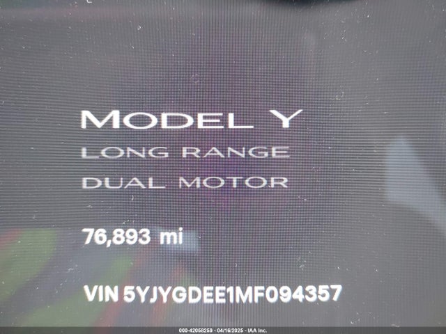 5YJYGDEE1MF094357 Tesla Model Y