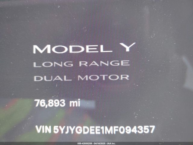 2021 TESLA MODEL Y 5YJYGDEE1MF094357 Photo 6