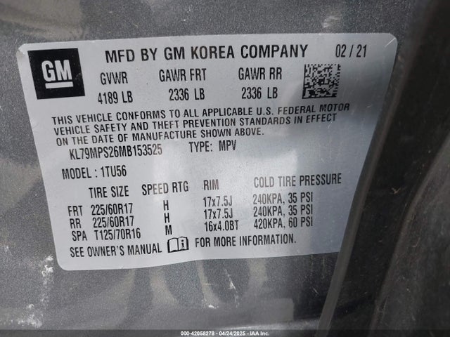 KL79MPS26MB153525 Chevrolet Trailblazer Fwd Lt