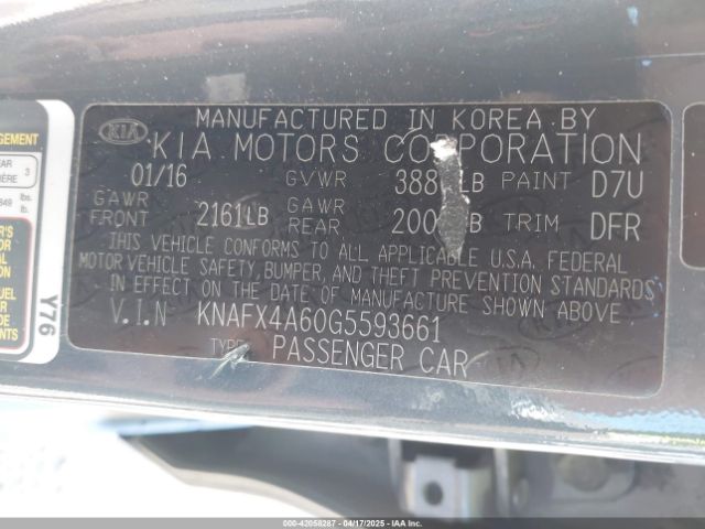 KNAFX4A60G5593661 KIA FORTE LX