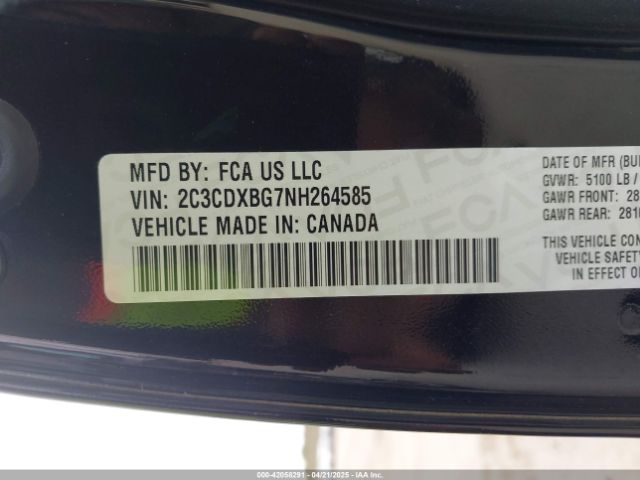 2C3CDXBG7NH264585 Dodge Charger Sxt Rwd