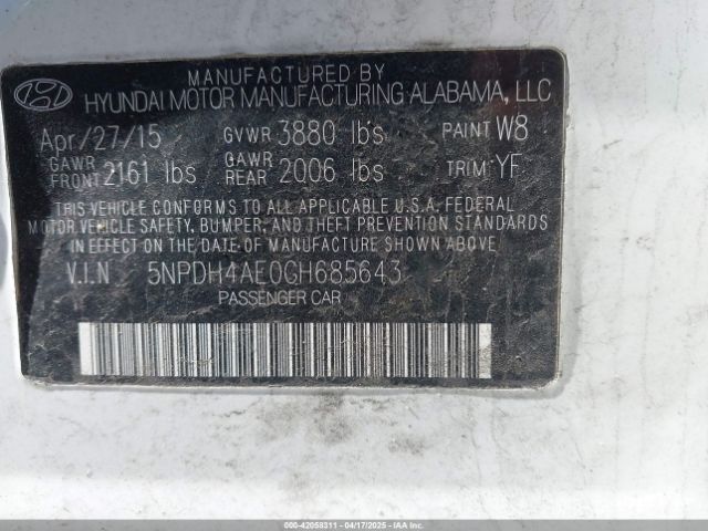 5NPDH4AE0GH685643 Hyundai Elantra Value Edition