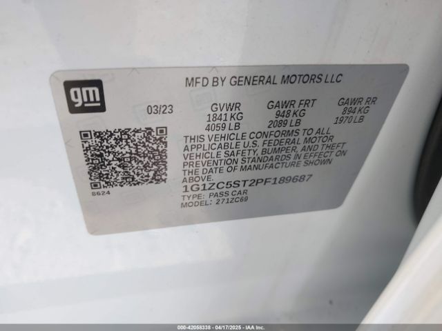 1G1ZC5ST2PF189687 Chevrolet Malibu Fwd 1fl