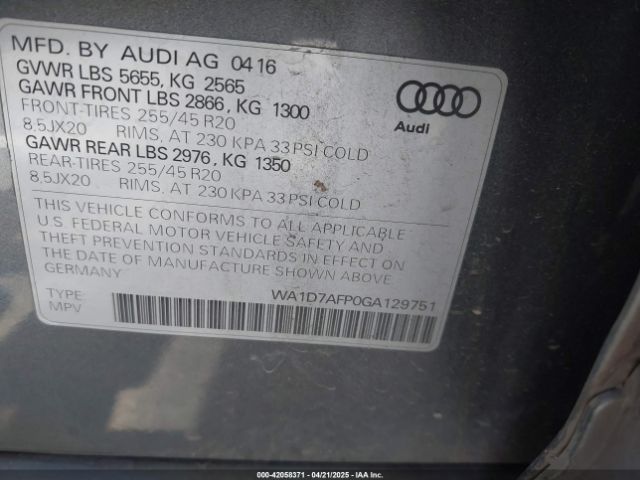 WA1D7AFP0GA129751 Audi Q5 3.0t Premium Plus