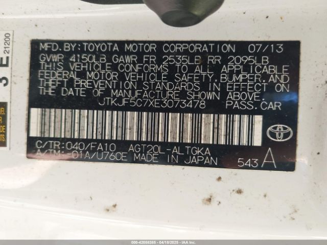 JTKJF5C7XE3073478 Scion TC