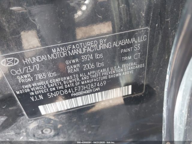 5NPD84LF7JH287469 Hyundai ELANTRA SEL