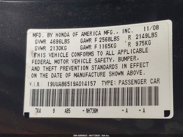 2009 ACURA TL 19UUA86519A014157 Photo 8