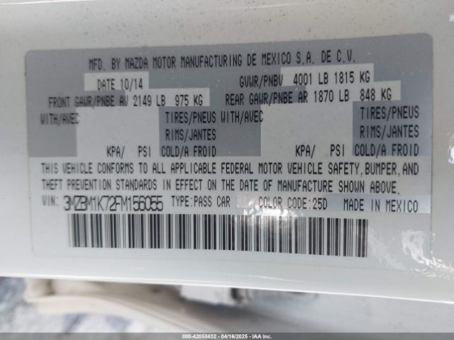 3MZBM1K72FM156055 Mazda Mazda3 I Sport