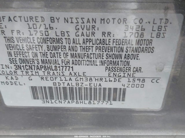 3N1CN7AP8HL817771 Nissan 2017