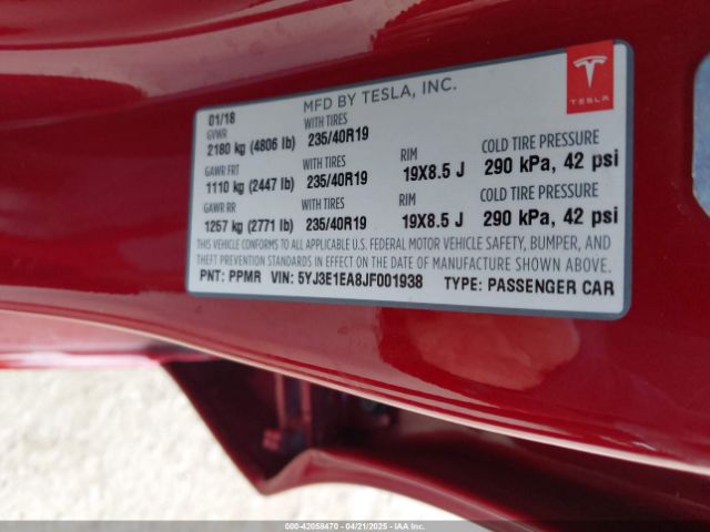 2018 TESLA MODEL 3 5YJ3E1EA8JF001938 Photo 8
