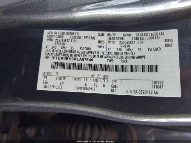 1FTER4EH3KLA87640 Ford RANGER XL