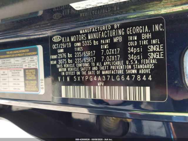 2020 KIA SORENTO 5XYPG4A37LG647844 Photo 8