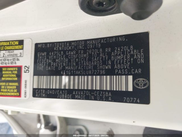 4T1G11AK5LU872796 Toyota CAMRY SE